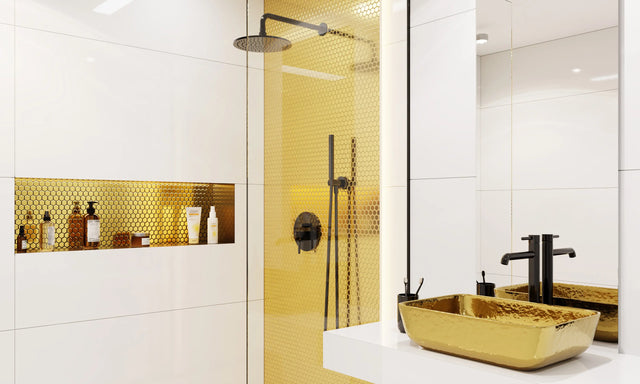 Mosaico in ceramica su rete per bagno e cucina in ceramica 30 cm x 26 cm - Gold hive