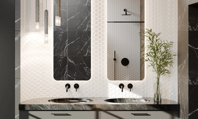 Mosaïque en céramique hexagonale sur filet pour salle de bain ou cuisine 32,3 cm x 27,7 cm - Blanc Hexagone