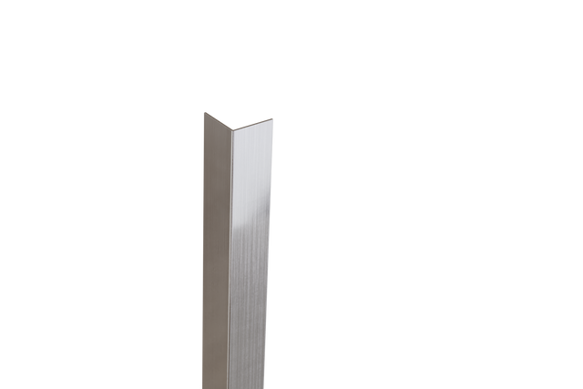 Decorative L corner profile in satin silver stainless steel
