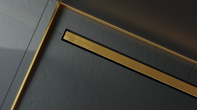 Canaleta lineal para desagüe de ducha en acero inoxidable dorado satinado