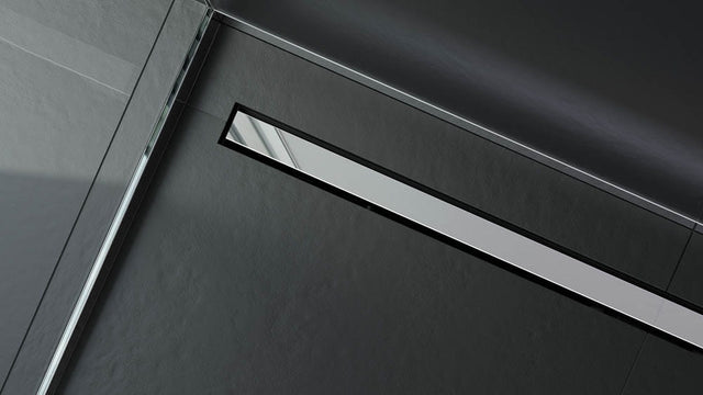 Linear shower drain in shiny silver stainless steel