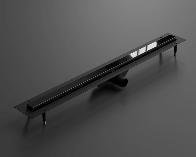 Lineare Duschablauf aus glänzendem schwarzem Edelstahl