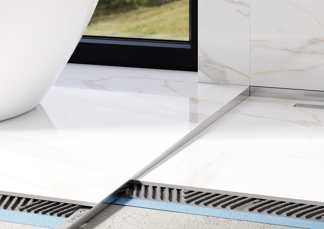 Profilo doccia LKL pavimento sinistro in acciaio inossidabile argento satinato