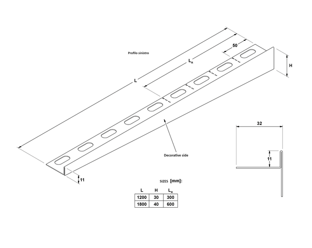 Profil de douche LKL sol gauche en acier inoxydable noir brillant