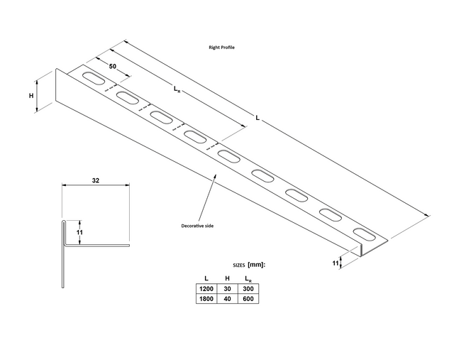 Glossy black stainless steel LKP right floor shower profile