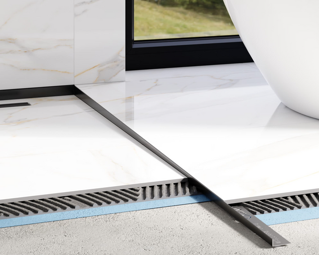 Profilo doccia LKP pavimento destro in acciaio inossidabile nero opaco RAL 9005