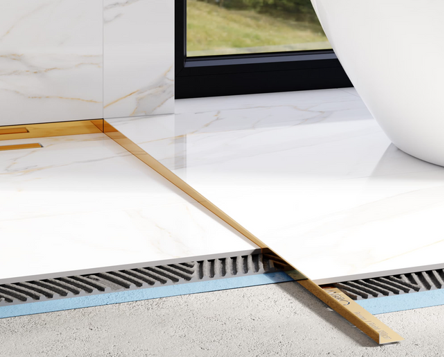 Right floor LKP shower profile in polished gold stainless steel