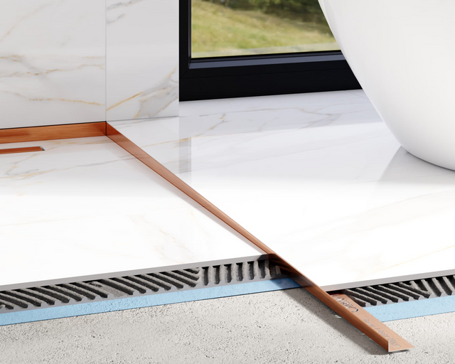 LKP right floor shower profile in satin copper stainless steel