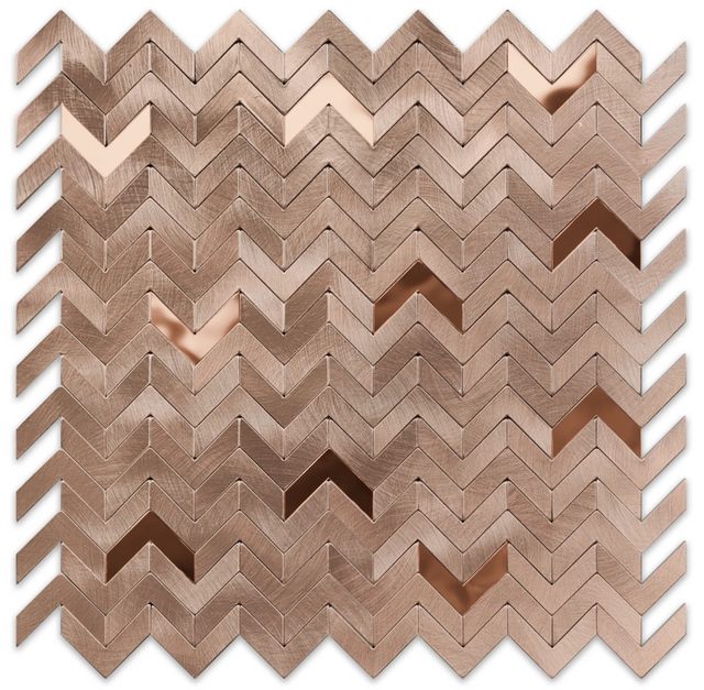 Satiniertes Aluminium-Mosaik auf Netz für Bad oder Küche 30 cm x 30 cm – Copper Chevron