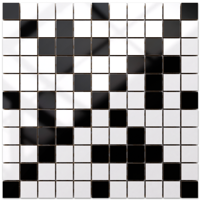 Mosaïque en céramique sur filet pour salle de bain ou cuisine 30 cm x 30 cm - Géométrique 7 Blanc noir