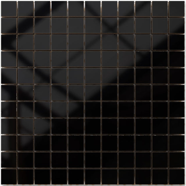 Mosaïque en céramique sur filet pour salle de bain ou cuisine 30 cm x 30 cm - Océan noir