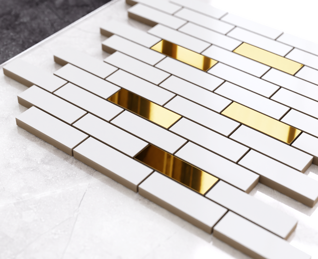 Ceramic mesh mosaic for bathroom or kitchen 30 cm x 29.8 cm - Gold Mine Mat