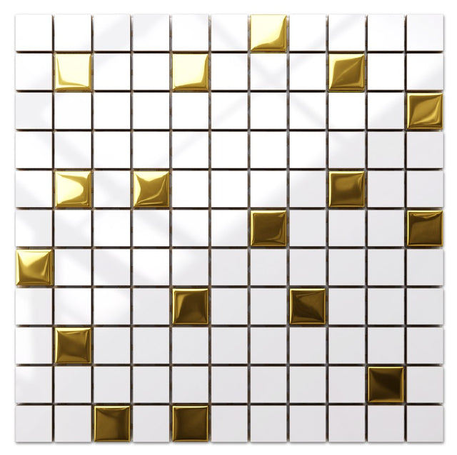 Mosaik aus Keramik mit Glasdetails auf Netz für Bad oder Küche 30 cm x 30 cm - Metallic gold