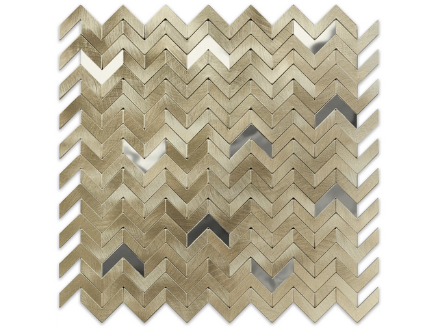 Satin aluminum mosaic on mesh for bathroom or kitchen 30 cm x 30 cm – Gold Chevron