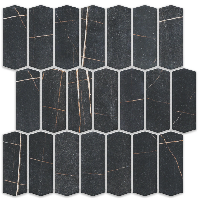 Mosaïque en céramique sur filet pour salle de bain ou cuisine 29,7 cm x 28,8 cm - Caotic black
