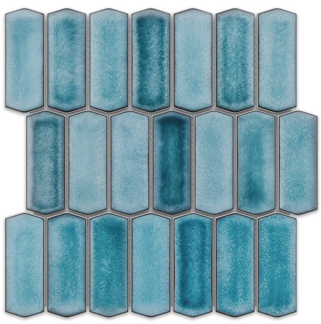 Ceramic mosaic on mesh for bathroom or kitchen 29.7 cm x 28.8 cm - Caotic blue