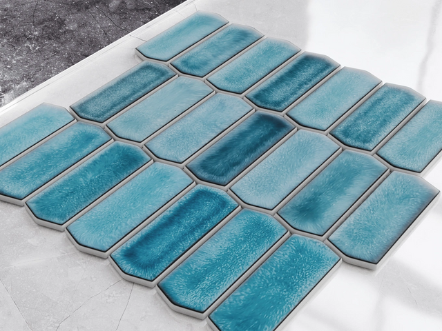 Ceramic mosaic on mesh for bathroom or kitchen 29.7 cm x 28.8 cm - Caotic blue