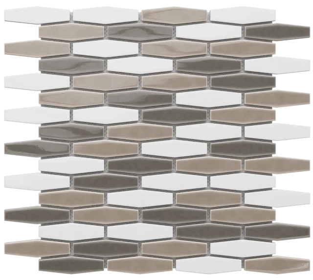 Mosaico in ceramica su rete per bagno o cucina 30.2 cm x 30.4 cm - Long hexagon