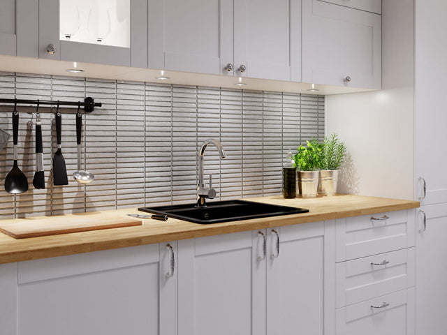 Mosaik auf Netz aus Keramik für Bad oder Küche 29,5 cm x 30 cm - Grau matt