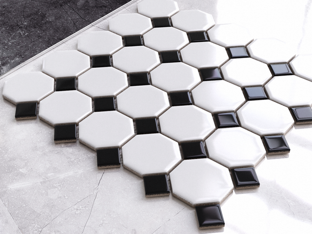 Mosaico in ceramica su rete per bagno o cucina 29.3 cm x 29.3 cm - Octagon castle