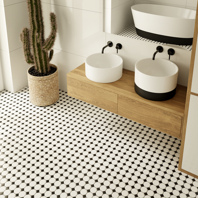 Mosaik aus Keramik auf Netz für Bad oder Küche 29,3 cm x 29,3 cm - Oktagon Schloss