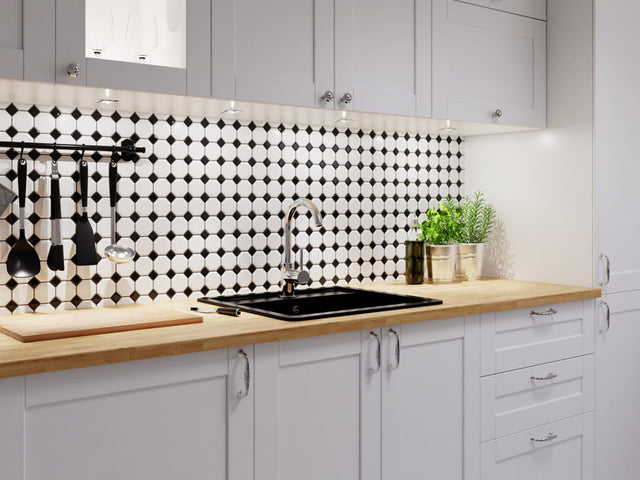 Mosaico in ceramica su rete per bagno o cucina 29.3 cm x 29.3 cm - Octagon castle