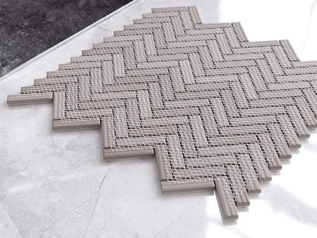 Mosaico in ceramica su rete per bagno o cucina  27.0 cm x 28.0 cm - Gloss white chevron