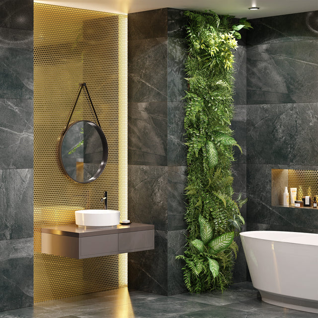 Mosaik aus Keramik auf Netz für Bad oder Küche 29,3 cm x 31,7 cm - Golden Drops