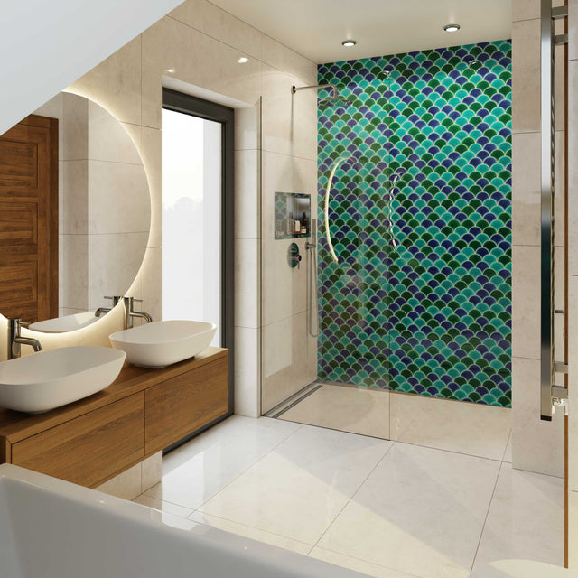 Mosaico in ceramica su rete per bagno o cucina 28.5 cm x 29.0 cm - Blue wave