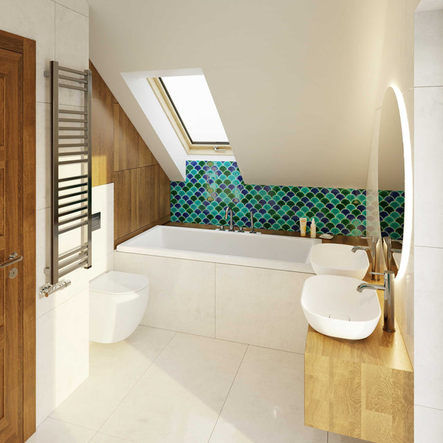 Mosaico in ceramica su rete per bagno o cucina 28.5 cm x 29.0 cm - Blue wave