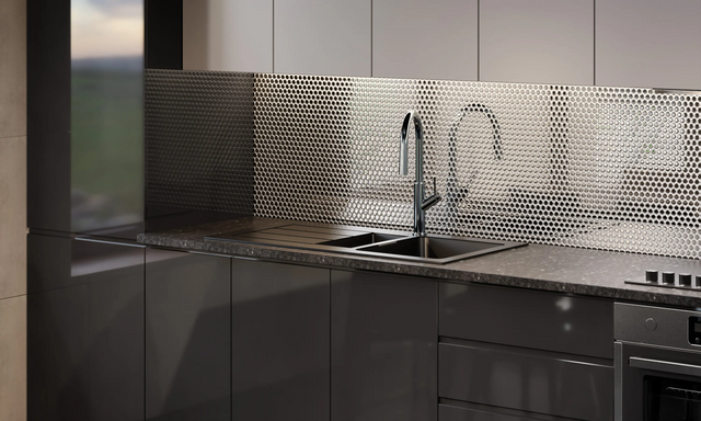 Ceramic mosaic on mesh for bathroom or kitchen 29.3 cm x 31.7 cm - Silver dots