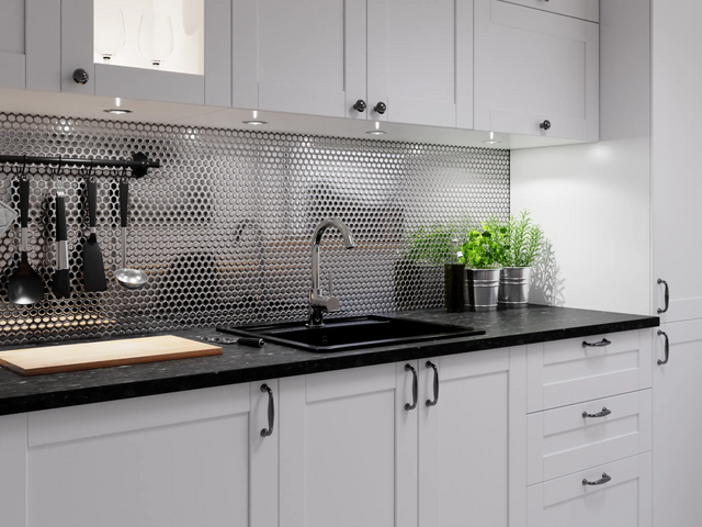 Mosaico de cerámica en malla para baño o cocina 29.3 cm x 31.7 cm - Silver dots