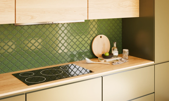 Mosaico de cerámica en red para baño o cocina 27.5 cm x 25.2 cm - Ágata esmeralda