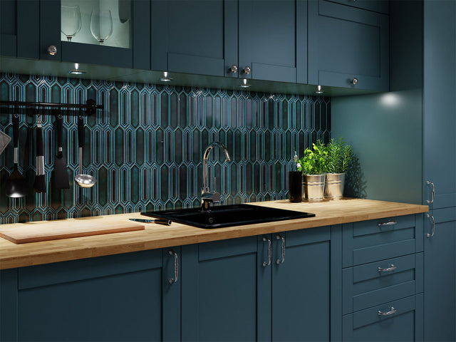 Keramikmosaik auf Netz für Bad oder Küche 25,5 cm x 35 cm - Crystal