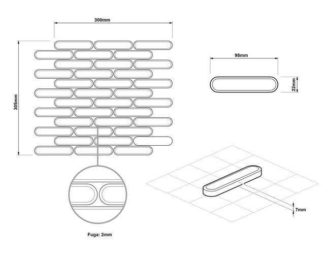 Ceramic mosaic on mesh for bathroom or kitchen 30 cm x 30.5 cm - Caramel savoiardi