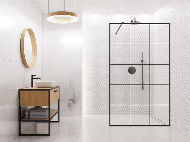 Hexagonal ceramic mosaic on mesh for bathroom or kitchen 32.3 cm x 27.7 cm - White Hexagon