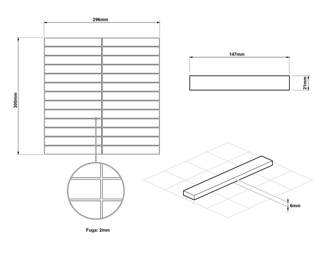 Mosaico in ceramica su rete per bagno o cucina 29,6 cm x 30 cm - Jeans