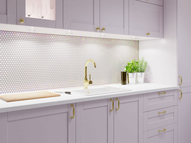 Mosaic ceramic on mesh for bathroom or kitchen 29.3 cm x 31.7 cm - Rainbow Bubbles