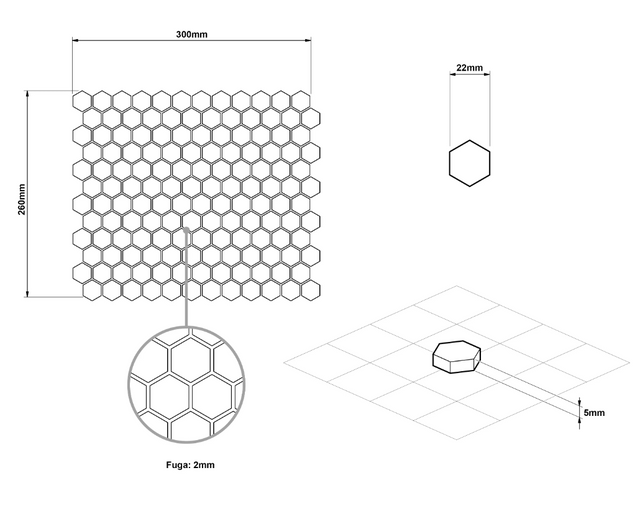 Sechseckige Keramikmosaik auf Netz für Bad und Küche aus Keramik 30 cm x 26 cm - Weißer Honig