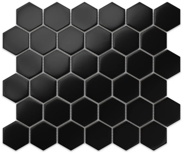 Mosaïque en céramique hexagonale sur filet pour salle de bain ou cuisine 32,3 cm x 27,7 cm - Black Honey