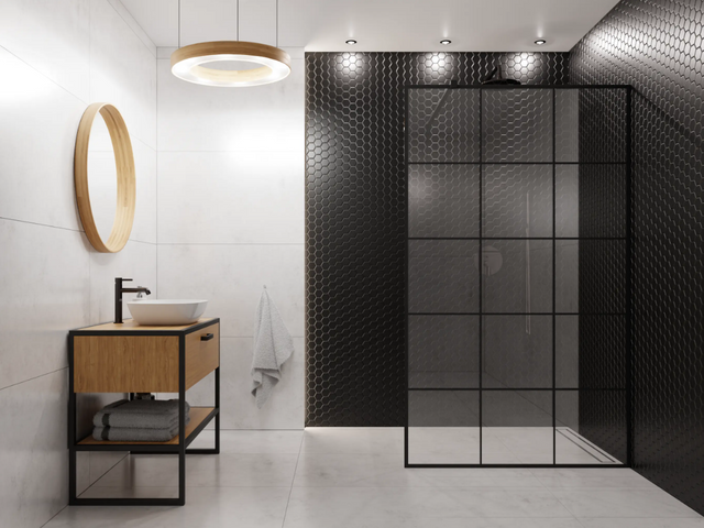 Mosaïque en céramique hexagonale sur filet pour salle de bain ou cuisine 32,3 cm x 27,7 cm - Black Honey