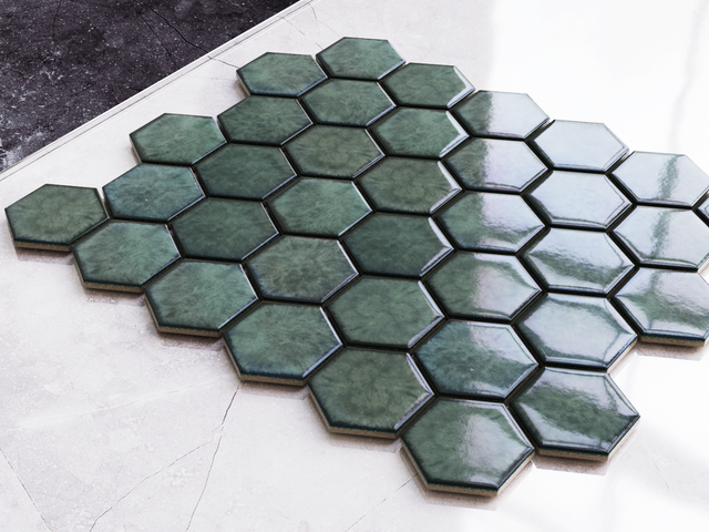 Mosaico in ceramica esagonale su rete per bagno o cucina 32.3 cm x 27.7 cm - Nori hive