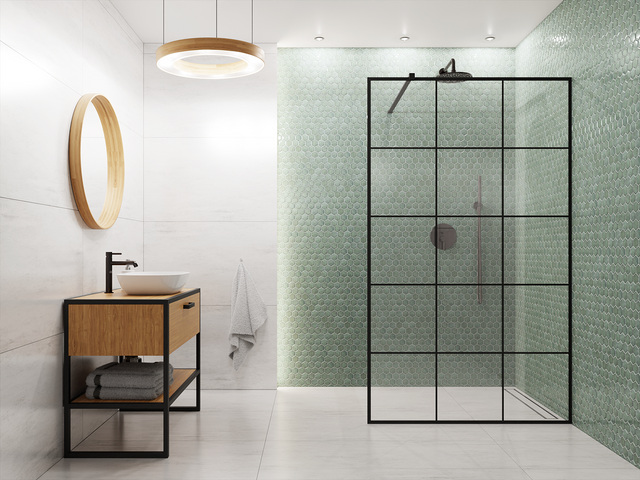 Hexagonal ceramic mosaic on mesh for bathroom or kitchen 32.3 cm x 27.7 cm - Nori hive