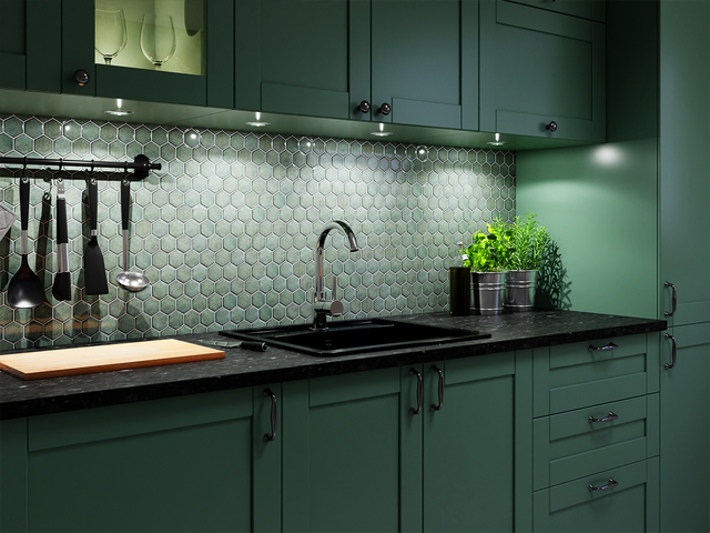 Hexagonal ceramic mosaic on mesh for bathroom or kitchen 32.3 cm x 27.7 cm - Nori hive