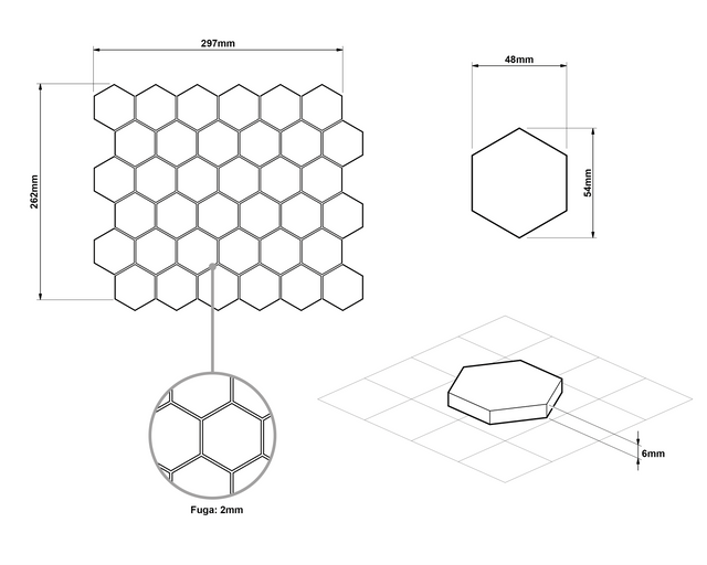 Hexagonal ceramic mosaic on mesh for bathroom or kitchen 32.3 cm x 27.7 cm - Nori hive