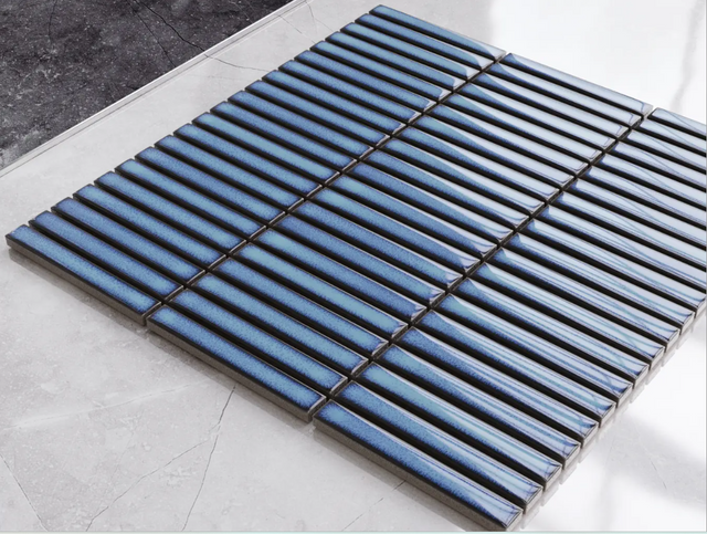 Mosaic on ceramic mesh for bathroom or kitchen 29.0 cm x 28.2 cm - Blue plain