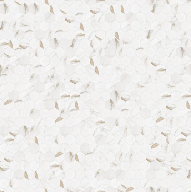 Mosaïque en céramique hexagonale sur filet pour salle de bain ou cuisine 32,3 cm x 27,7 cm - Gold Honey