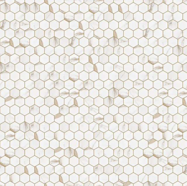 Mosaïque en céramique hexagonale sur filet pour salle de bain ou cuisine 32,3 cm x 27,7 cm - Gold Honey