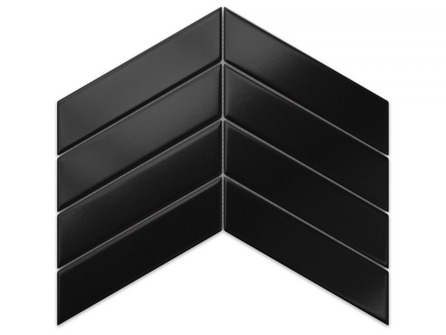 Ceramic mosaic on mesh for bathroom or kitchen 31.6 cm x 21.5 cm - Giant Black Chevron