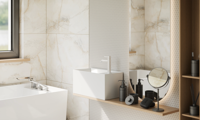 Ceramic mosaic on mesh for bathroom or kitchen 29.3 cm x 31.7 cm - Grey bubbles